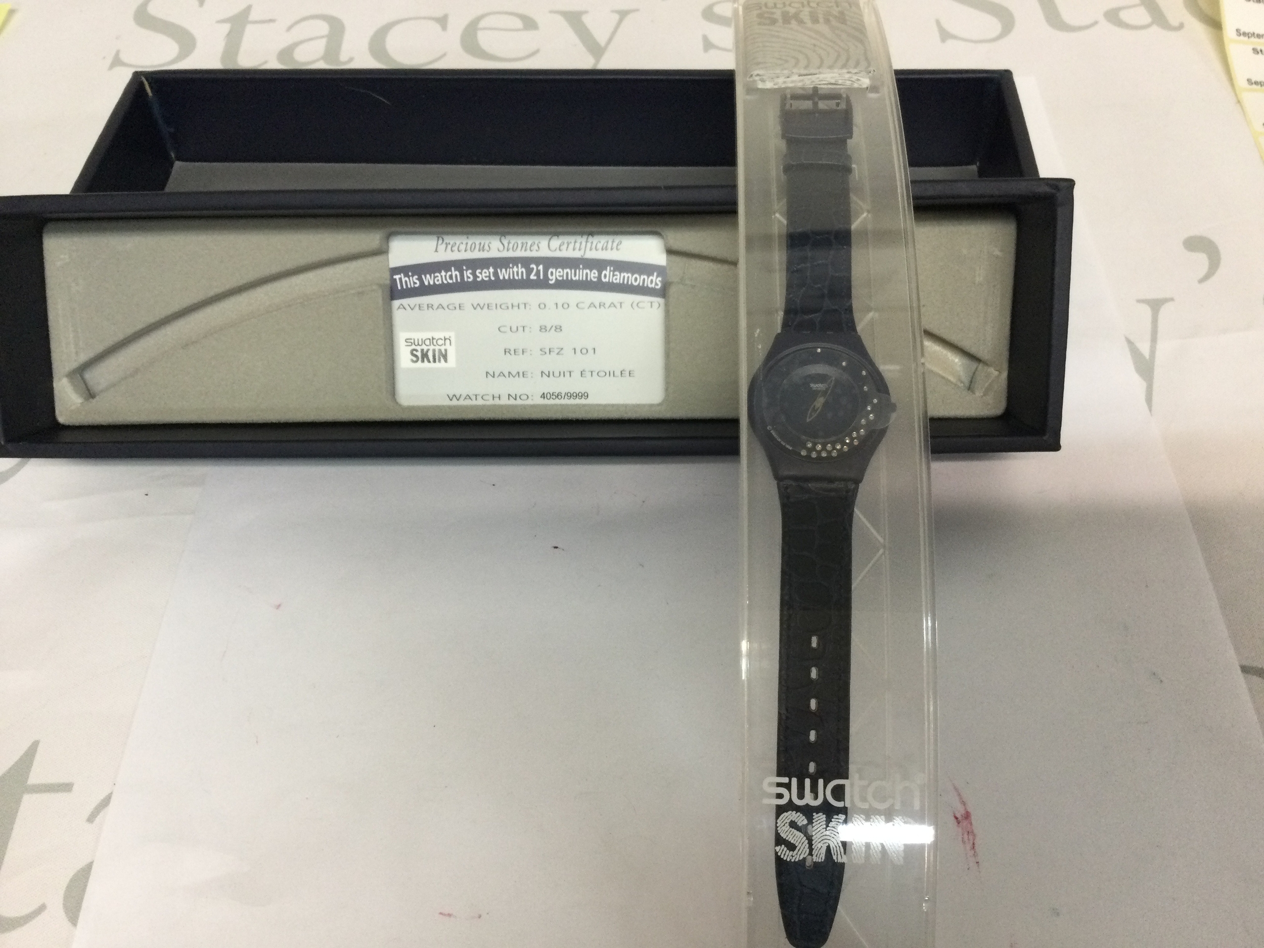 1998 Swatch skin La Nuit Etoilee in original box with its diamond Cert.