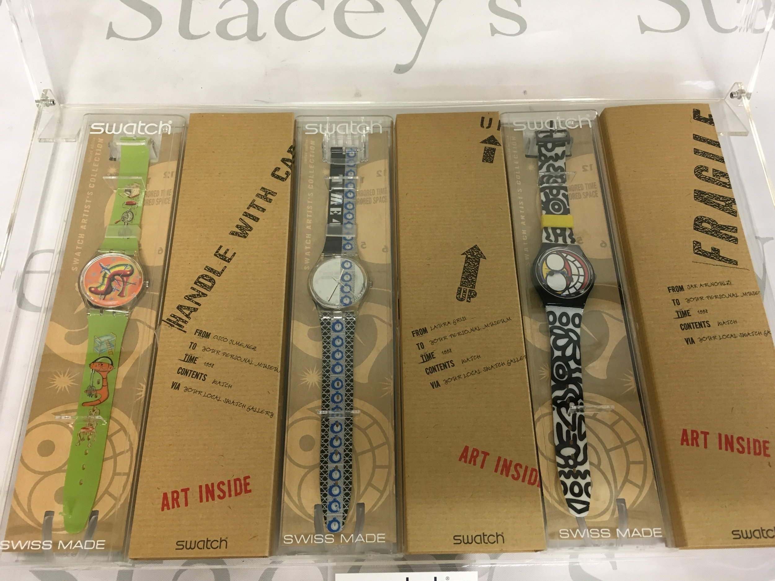 vintage Swatch Artist Collectionwristwatches, including models designed by Laura Grisi and Cisco Jimenez