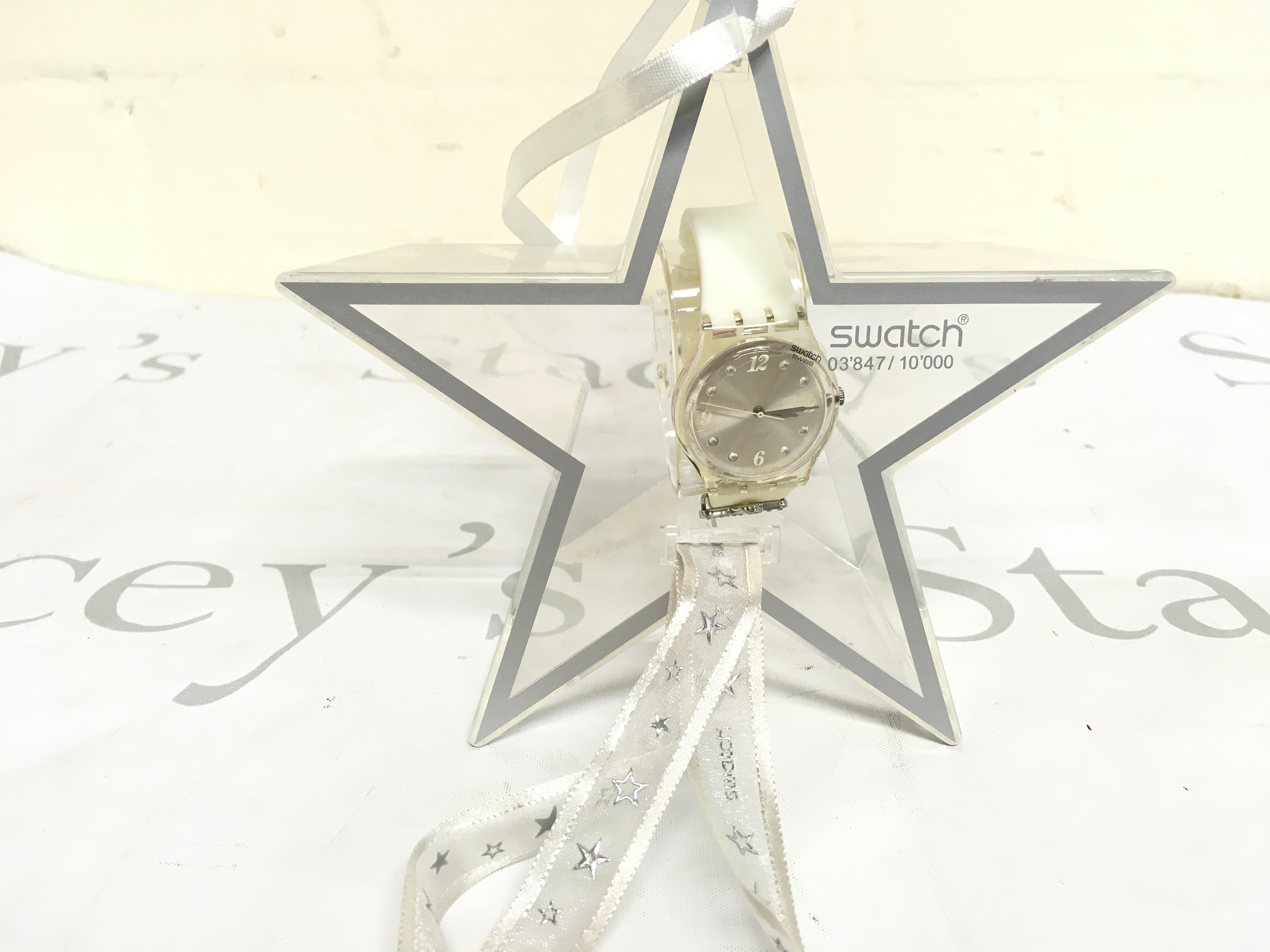 2007 Swatch "Winter Day" limited edition watch comes in a transparent star-shaped display case