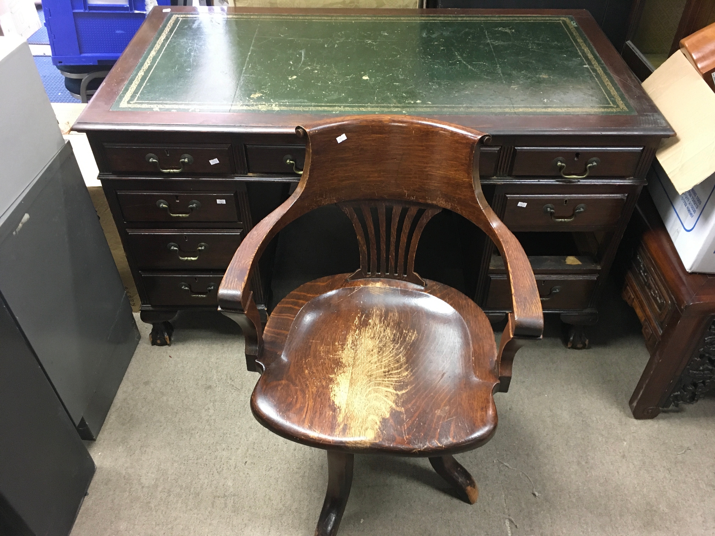 An office desk and chair 