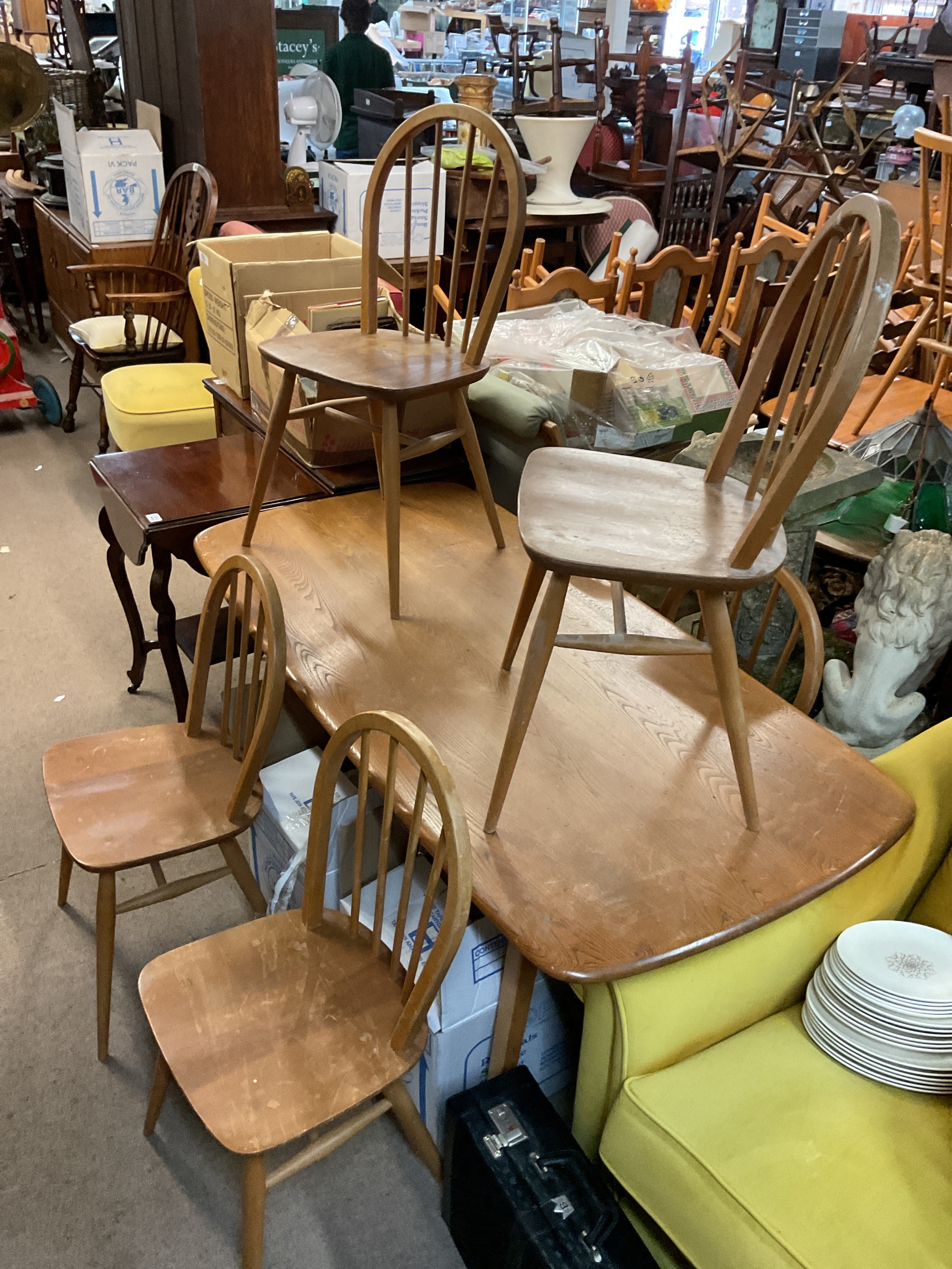 Ercol table and six chairs.