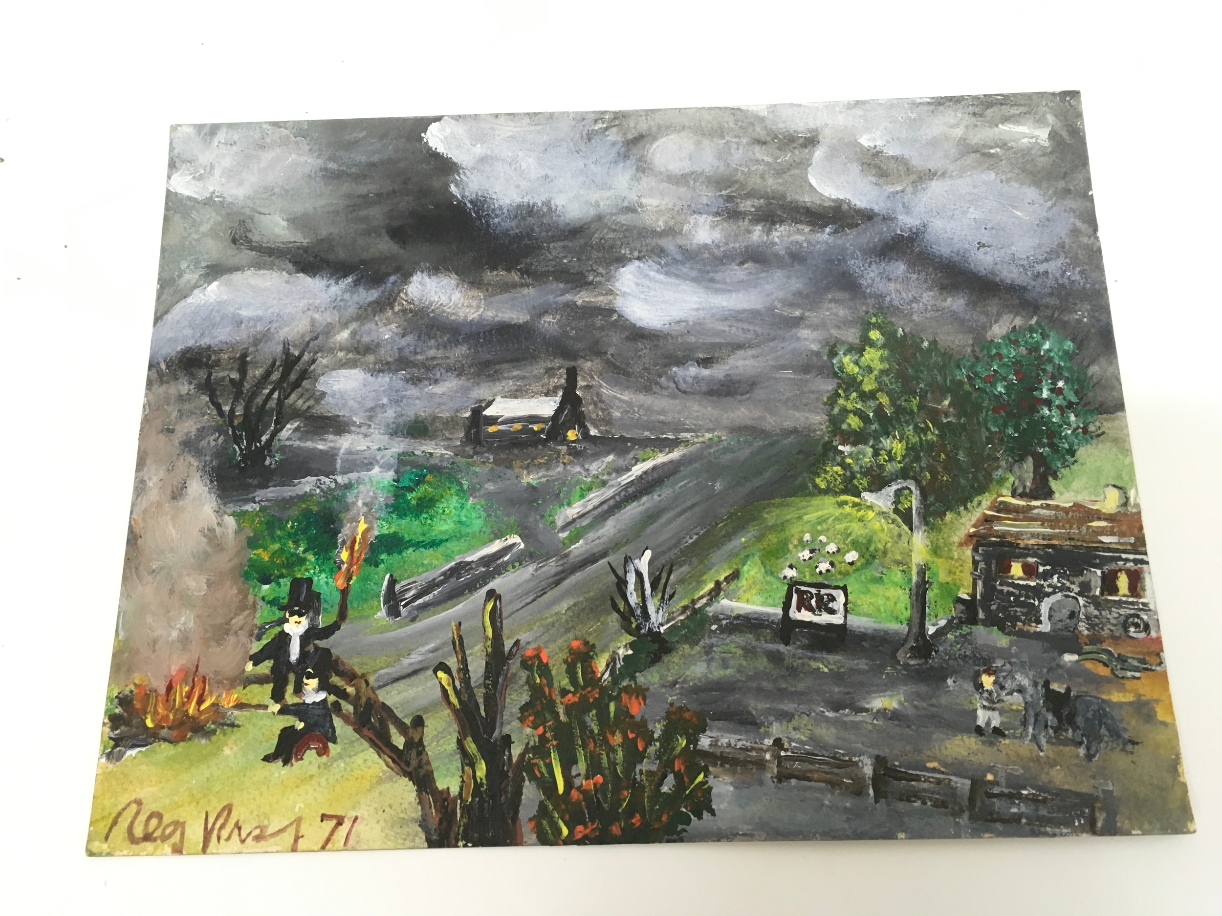 A landscape painting by Reginald Kray, stamped Parkhurst prison to back. dimensions 30x23cm