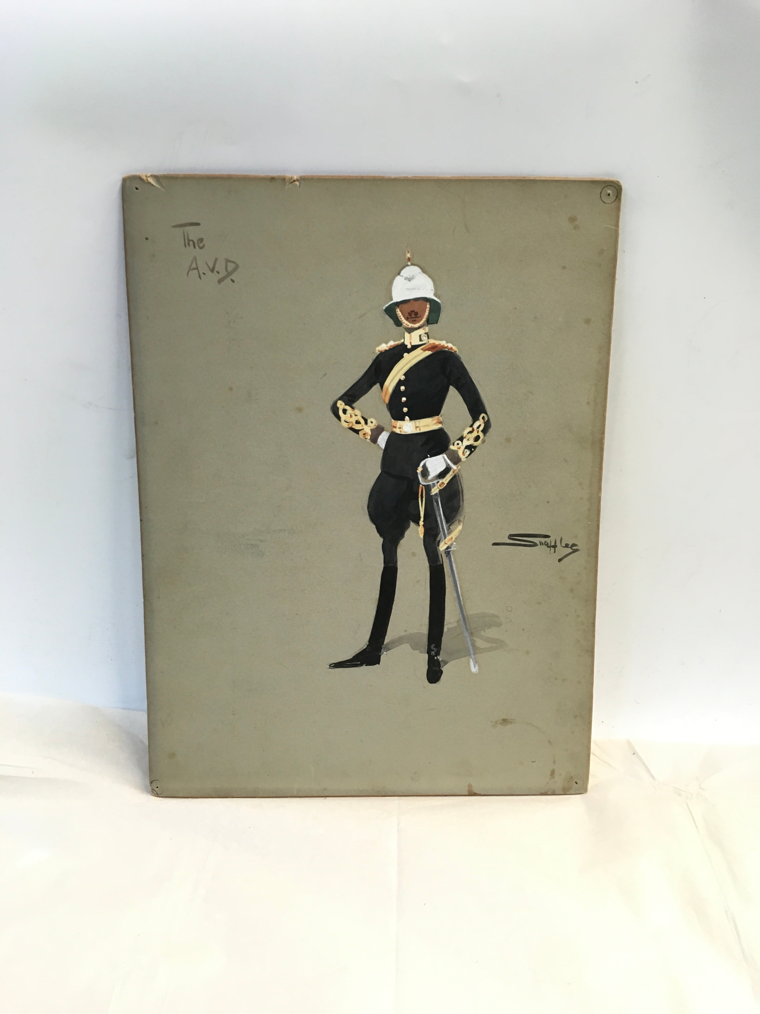 A watercolour painting of an officer of the British Army (1903-1906), signed Snaffles. 