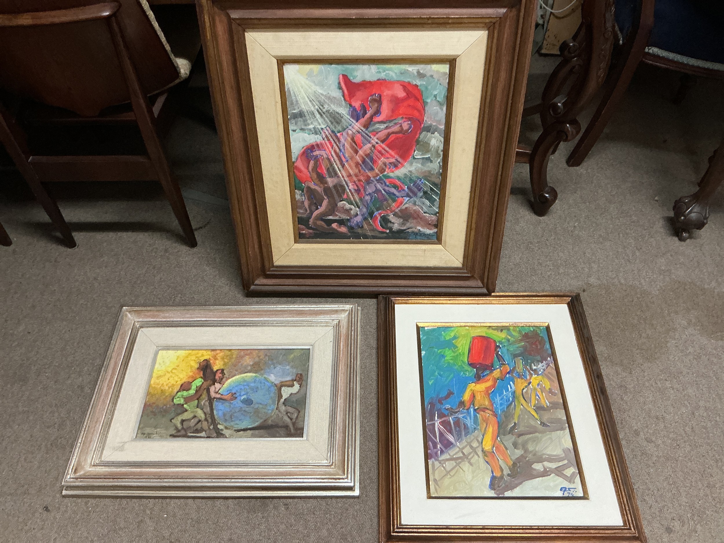Six paintings by Brazilian artists, various scenes.