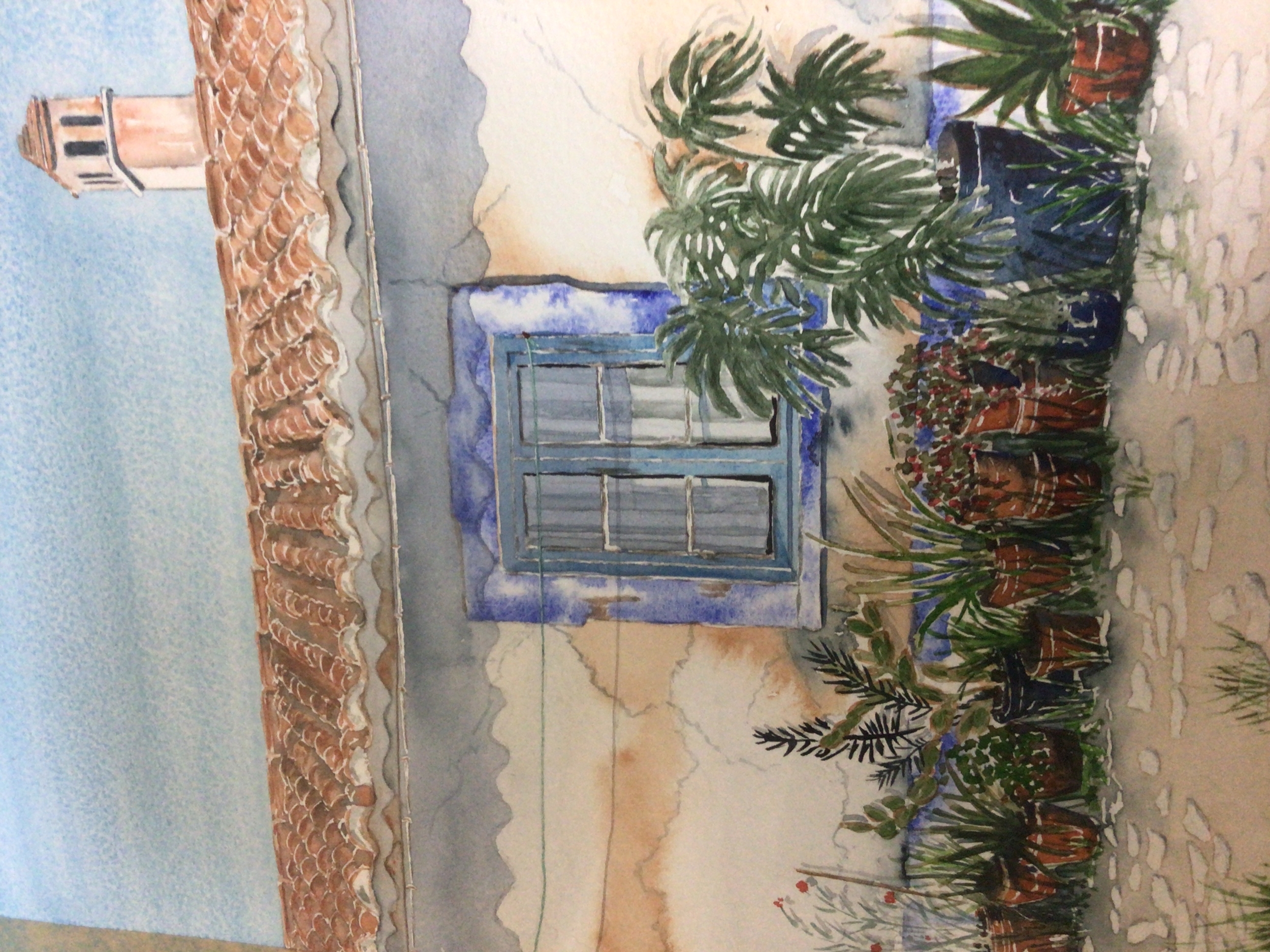 Three framed watercolours a landscape view entitled Levels Summer Evening by Anita Pegler Exhibited  June 2001 the reverse with gallery label. Also a Watercolour view of High Street Wells by David Chandler and one other a study of a Village House in the Algarve by Jill Parkinson (3) 