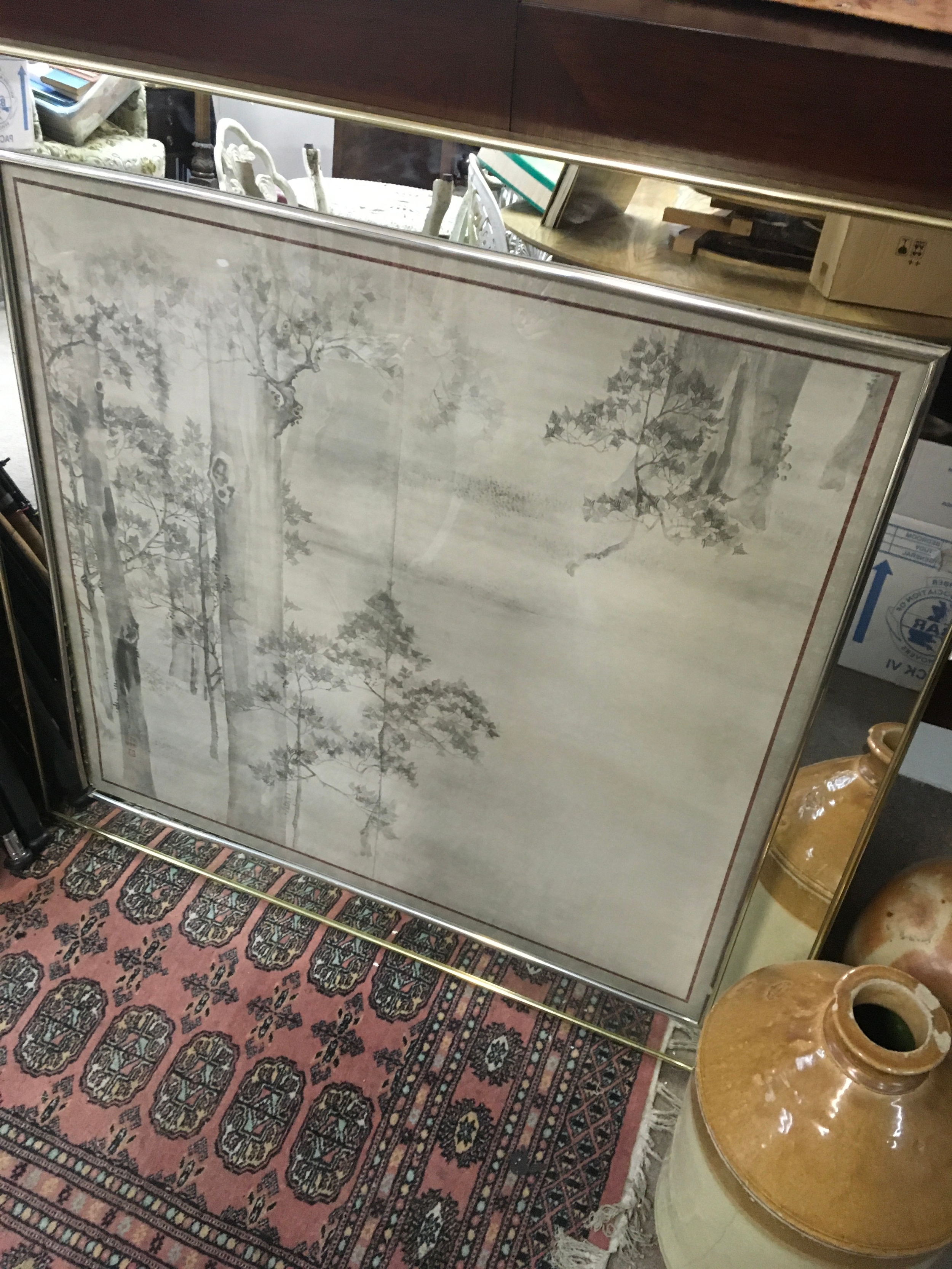 A chinese picture on silk 102cm X 98cm