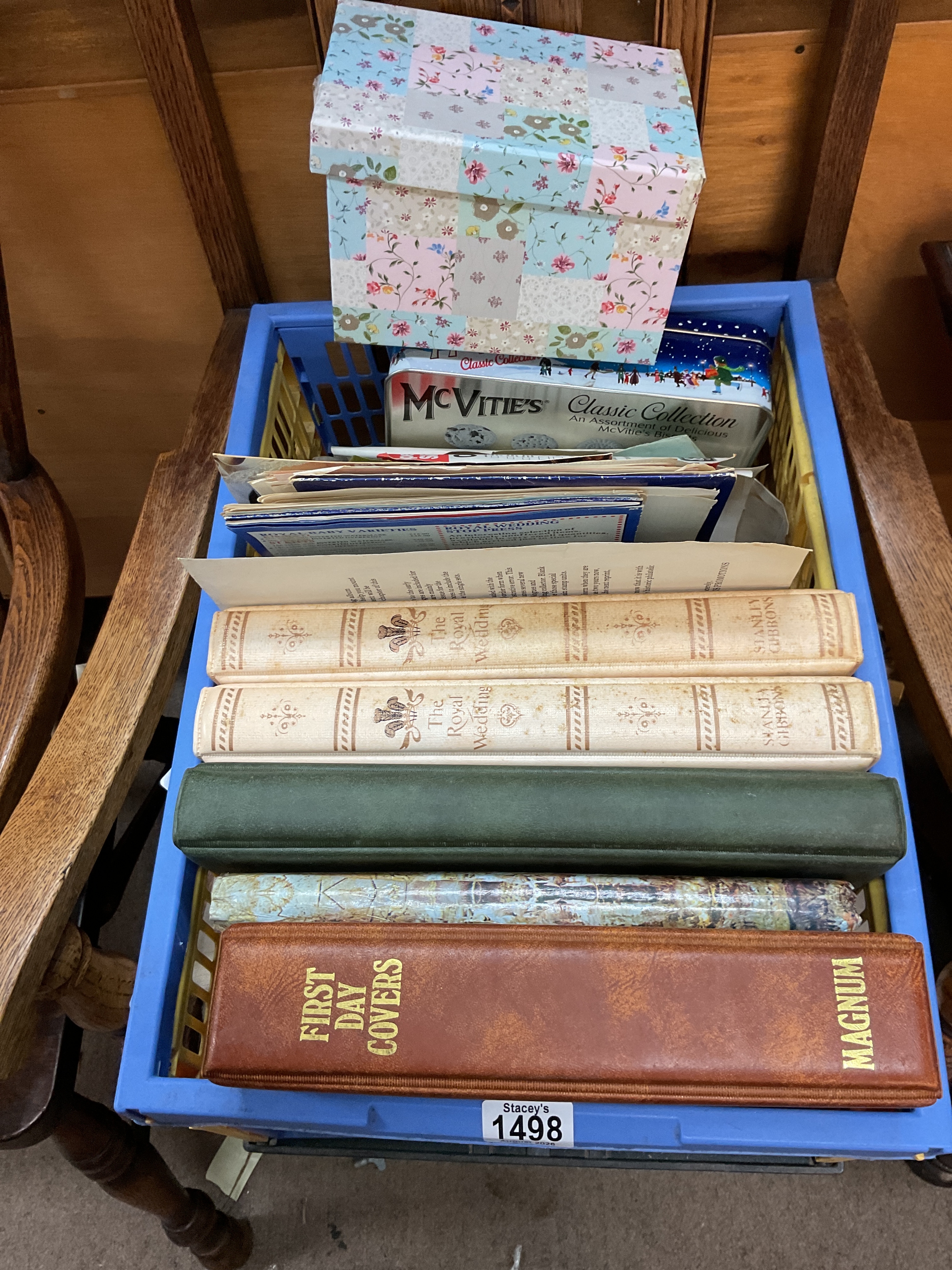 Crate of world and GB stamps, Wedding day issues, mint , FDCs, albums, loose, thematics etc.