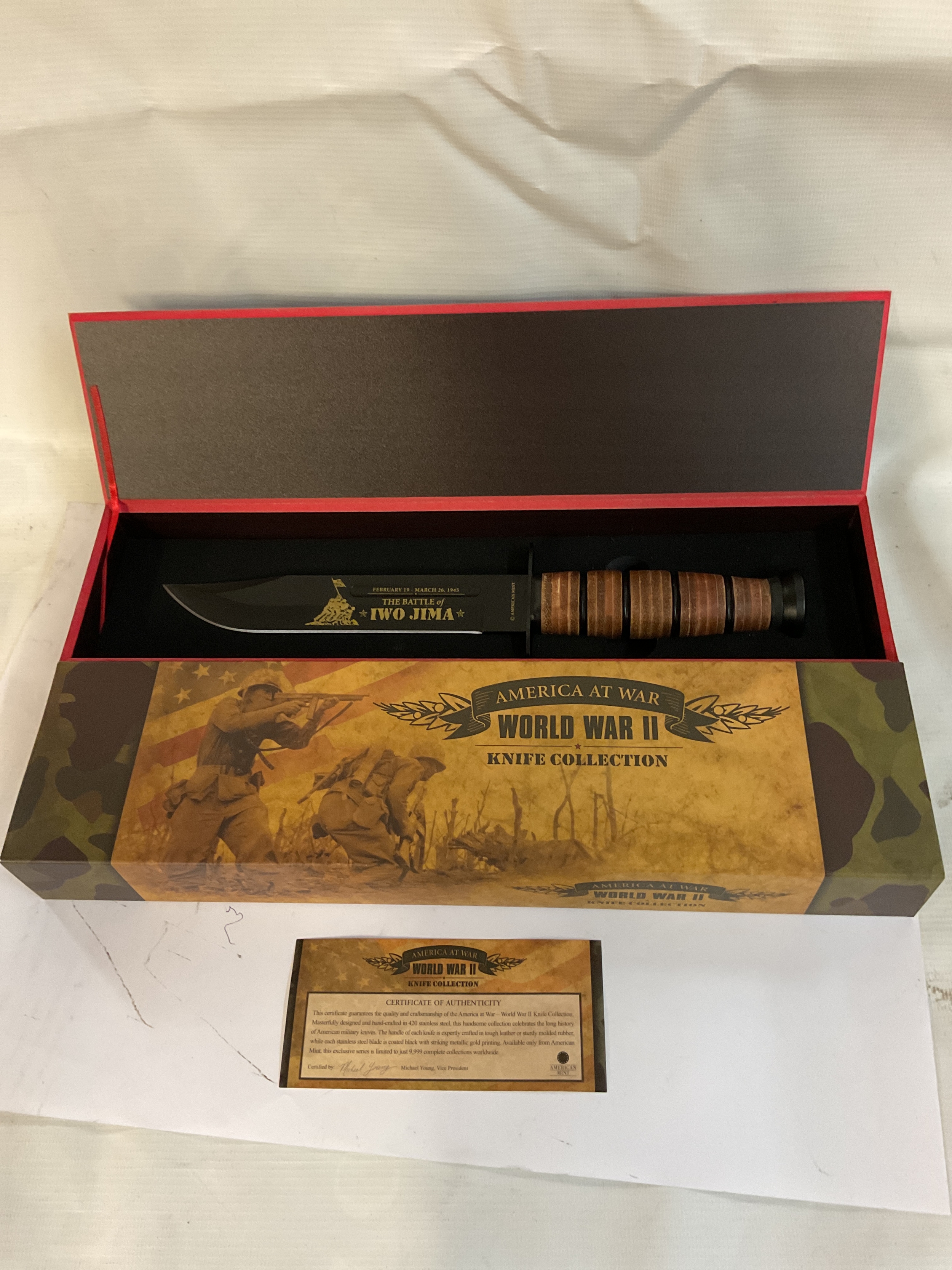 America at war WWII knife collection, cased Ito Jima K-BAR, LTD Ed of 9999.