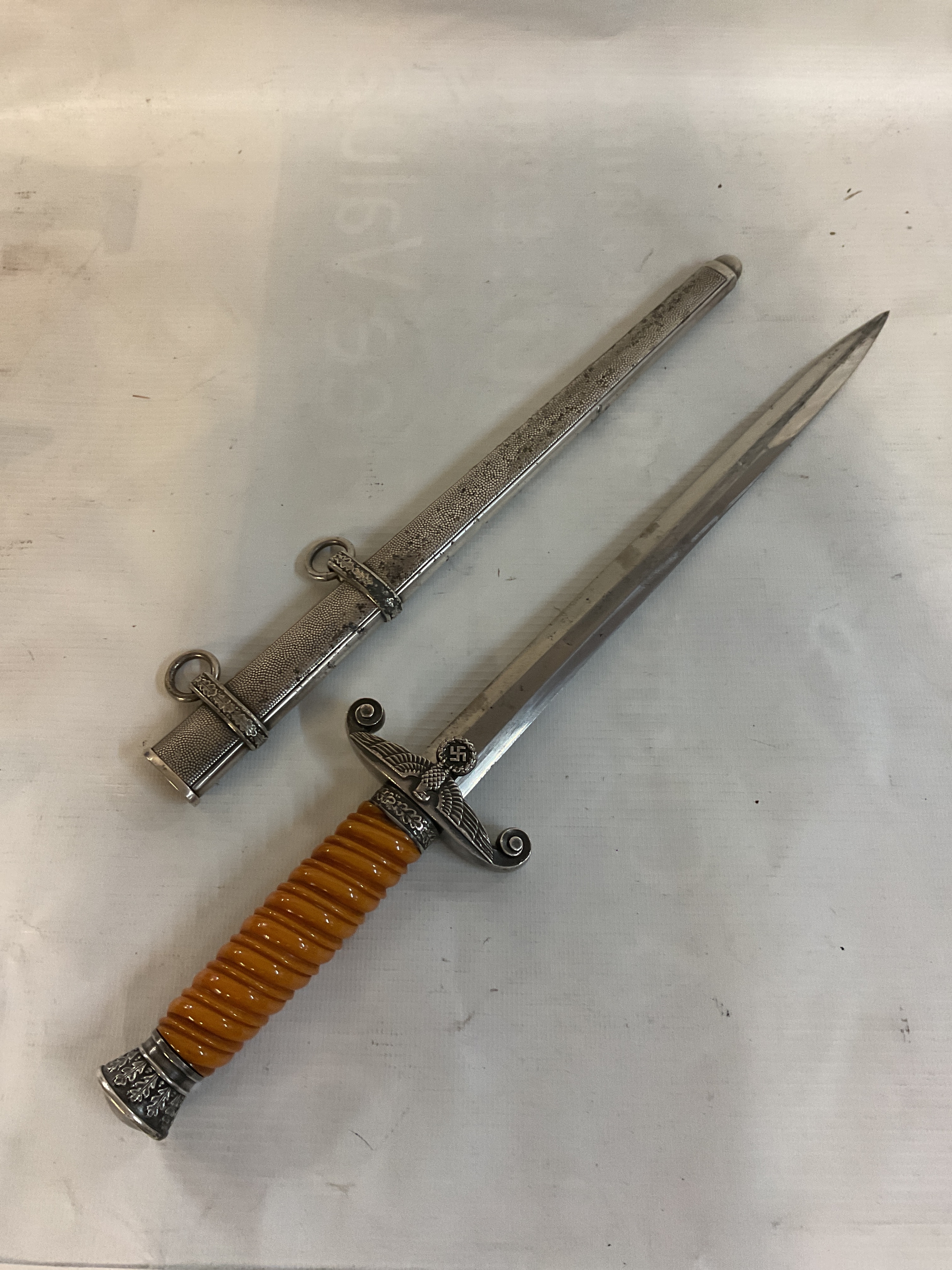 WWII German Army dress dagger and sheath, blade by Eickhorn.