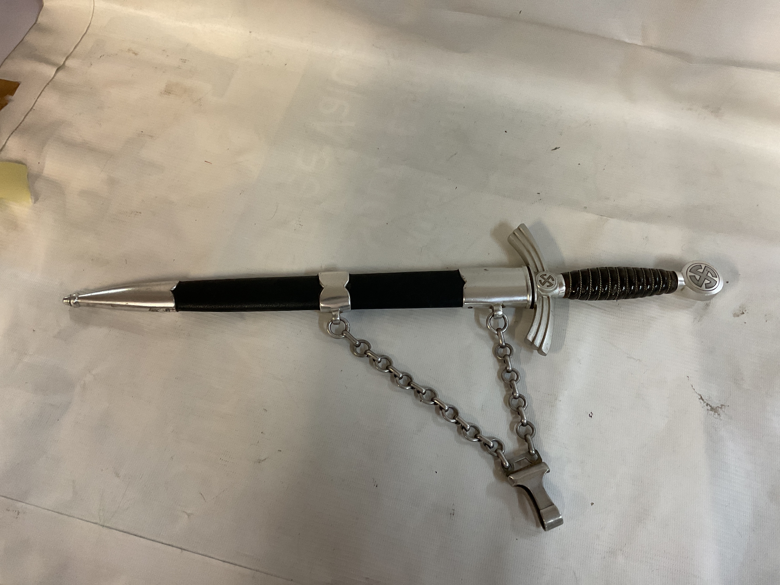 WWII German 1st pattern officers dress dagger, sheath and hanger, blade flash chromed and makers mark by Tiger.