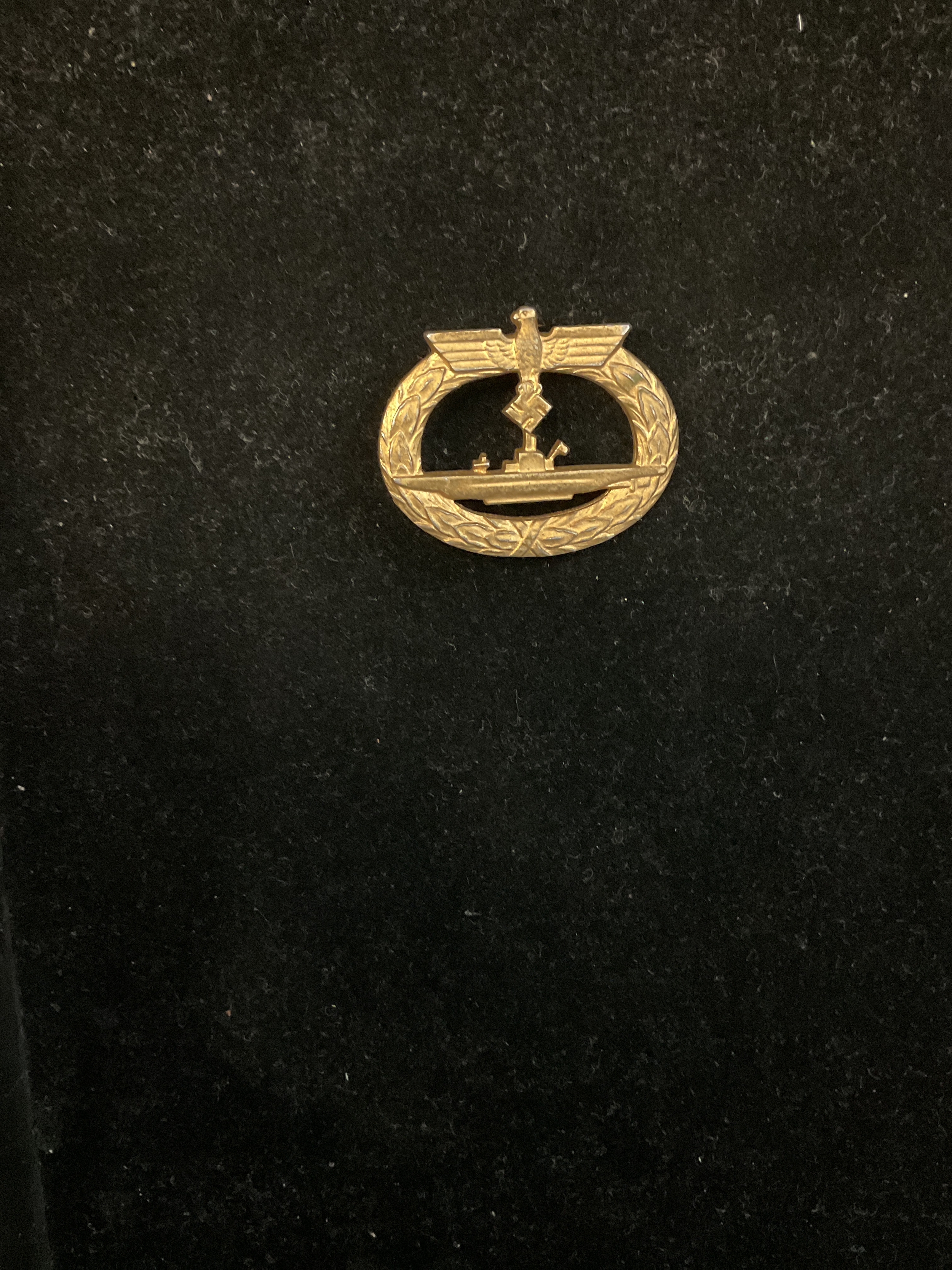 WWII German gilt submariners breast badge on pin,