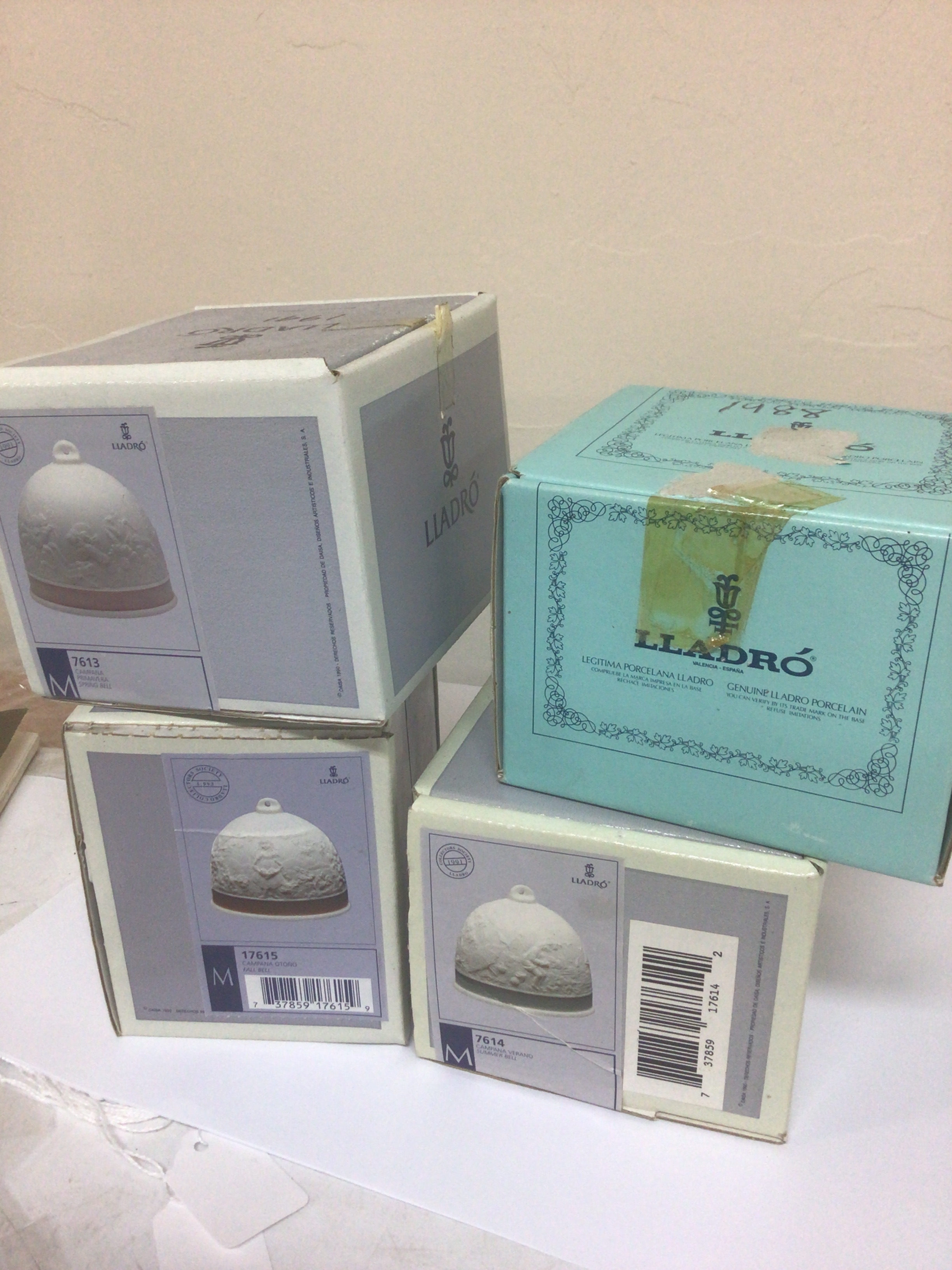 Five  Lladro Christmas tree porcelain hanging decorations in original boxes.