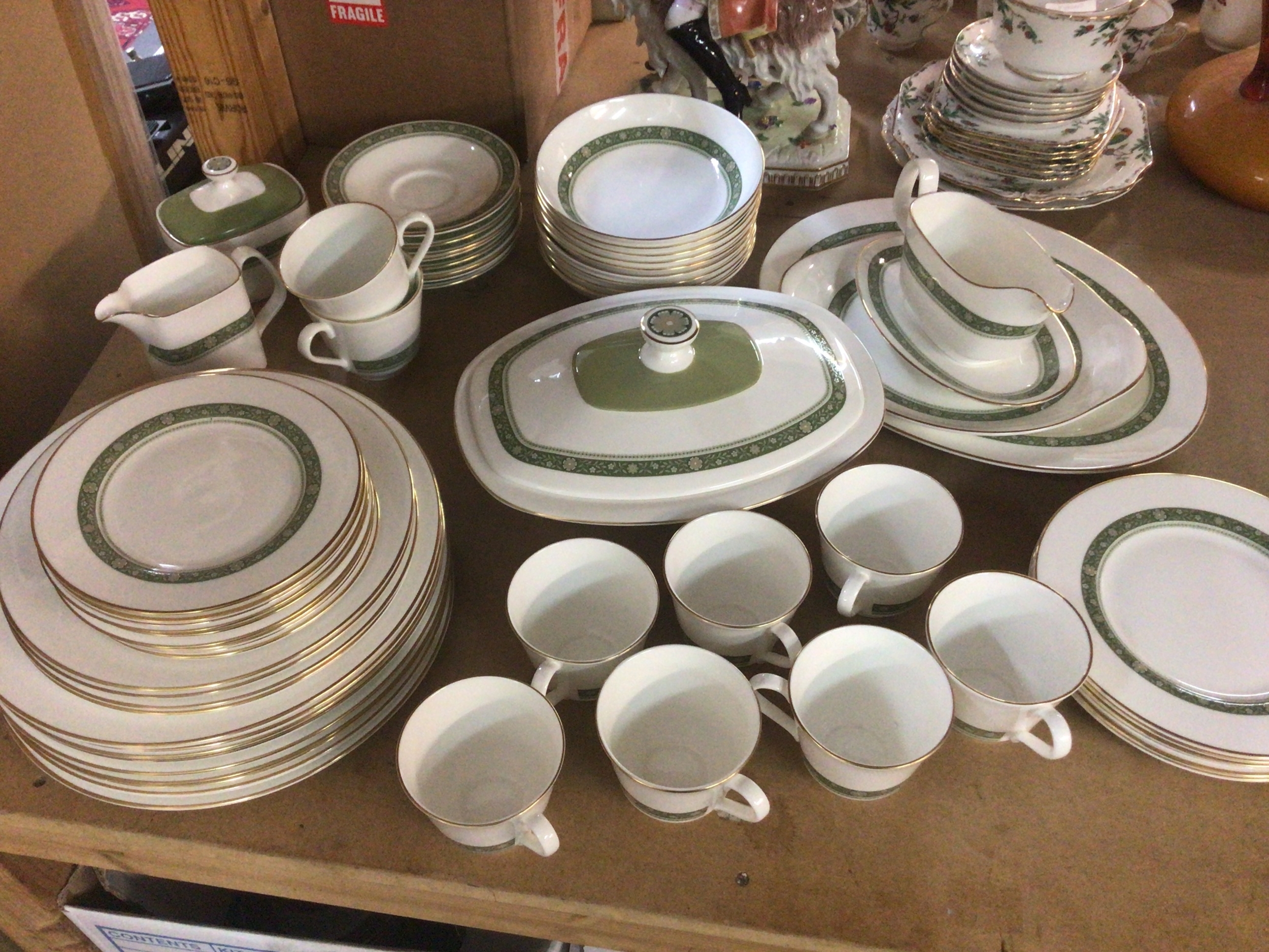  A Royal Doulton Rondelay pattern Fine bone china dinner set with cups saucers plates tureen's sugar bowl cream jug no obvious damage good condition. 