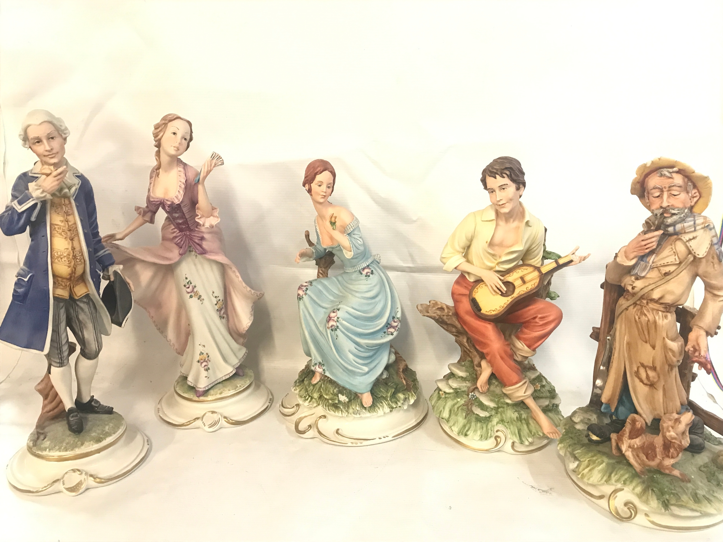 Capodimonte figures and others in the style of. (6) 25 to 31cm