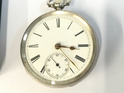 A silver cased pocket watch. 50mm case. Not seen running