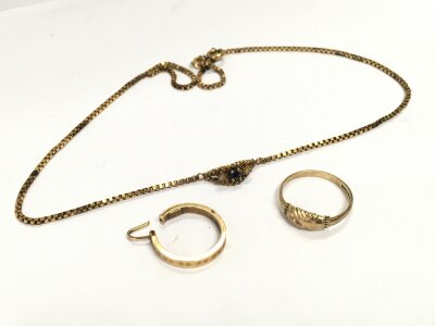 A 9ct gold necklace , 9ct hoop earrings, 9ct ring. 6.3G total weight