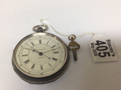 A Silver cased Chronograph pocket watch maker H A Aronson  Hanley Chester 1891 hallmarks with key not seen running.