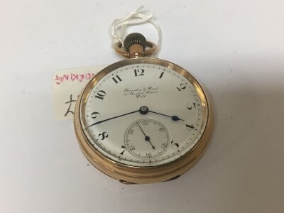 A Gold plated button wind pocket watches not seen working maker Barnby & Rust