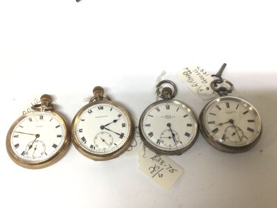 A collection of four pocket watches including a silver cased pocket watch maker P Richardson Goole seen working. Two gold plated button wind pocket watches and a silver cased button wind watch H Stanley. (4)