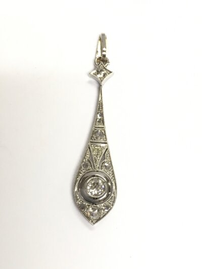 A 14ct white gold Art Deco pendant set with a 1/2ct old cut diamond, total approx 2.9g.