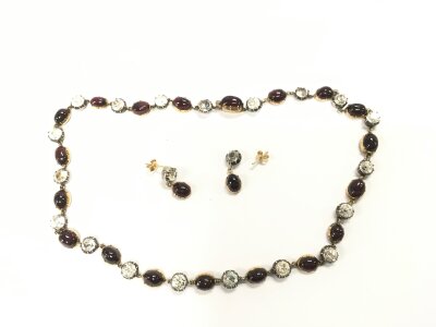A silver and gem stone choker and matching  earrings, approx 32g.
