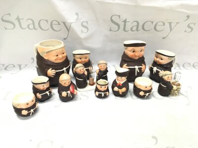 A collection of ceramic Goebel monk figures and mugs NO RESERVE