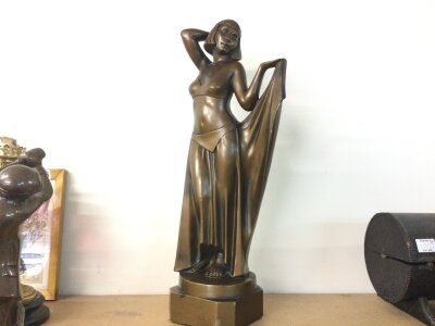A British made Art Deco bronze effect plaster figure of a lady