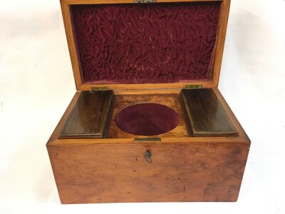 An antique tea caddy possibly from regency period. Central mixing bowl not present.