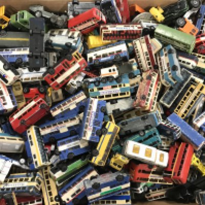 A Box Containing mostly Playworn Diecast Buses.