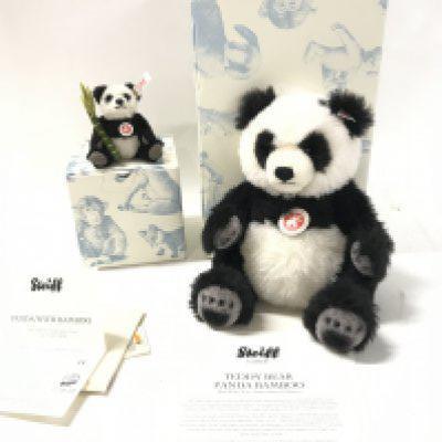 A Boxed Steiff Panda With Bamboo ans a Teddy Bear Panda Bamboo. Both With Certificates.(2).