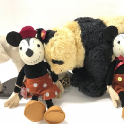 2 Boxed Walt Disney Family Museum Soft Toys Mickey And Minnie Mouse. An Elephant On a Skate and a Panda.