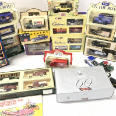 A Small Collection of Boxed Diecast Including Lledo.Corgi. Matchbox Etc and a Brooke Bond History Of Motor Car Card Collection.