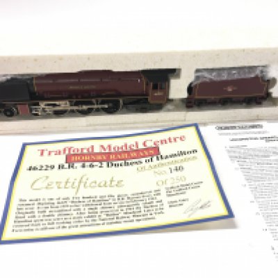 A boxed 00 gauge model locomotive with tender by Hornby TMC3. Princess Coronation Class. BR No.46229. Duchess of Hamilton. No Reserve