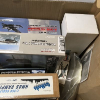 A collection of 8 model kits featuring warships and warplanes. Some started&hellip;some incomplete &hellip;some complete. No reserve