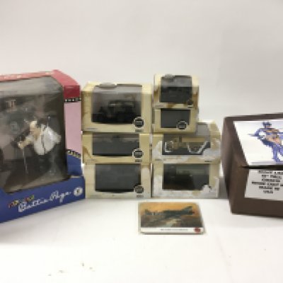A mixed collection of models featuring boxed Oxford military vehicles..a Dark Horse Comic boxed model scene titled photo Bettie Page. Also includes a boxed kit titled NIGHT LADY. 15inches tall. Requires assembling. No reserve.