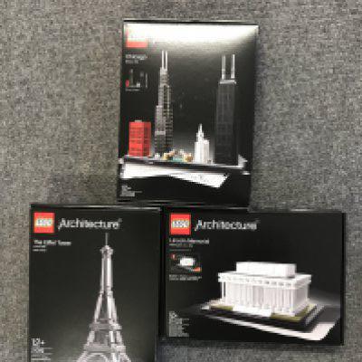3x sealed boxed Lego Architecture sets includes # 21022 Lincoln Memoria #21019 The Eiffel Tower No reserve