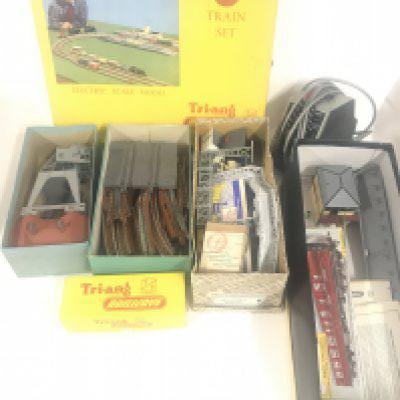 A Collection of Tri-Ang TT Scale Accessories Including a Boxed Castle Class Loco. And A TB Train Set.