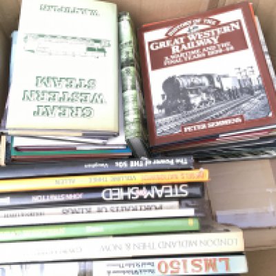 A collection of approximately 35 books with a railway theme. No reserve