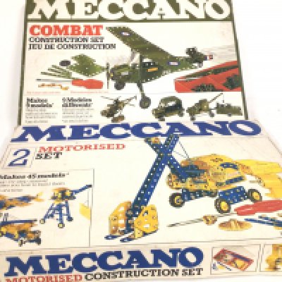 2 vintage boxed Meccano sets includes set 2 motorised construction set and a Combat construction set. No reserve