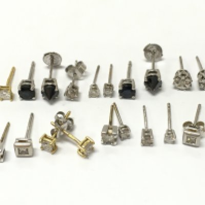 18ct white gold diamond and sapphire stone set stud earrings. 10.8g total weight Postage category A