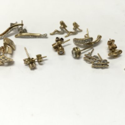 9ct gold assorted diamond stud earrings. 13g total weight. Postage category A