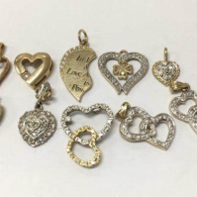 9ct gold assorted diamond set heart pendants , 13g total weight. Postage category A