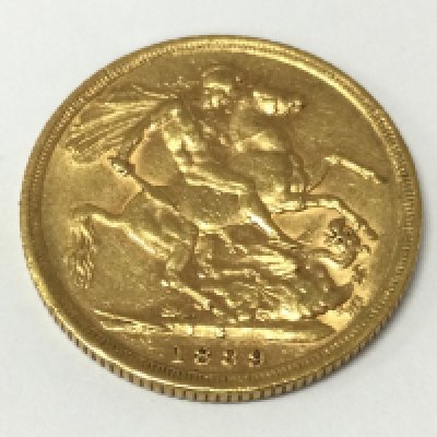 A 1889 full sovereign with Sydney mint mark.