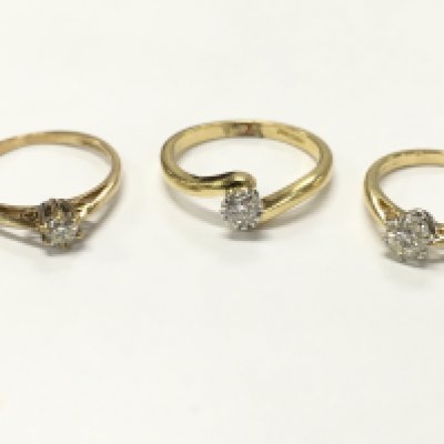 18ct gold diamond solitaire rings , 6.6g total weight. Postage category A