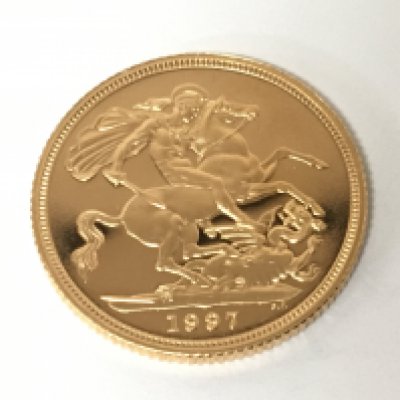 An Elizabeth II gold sovereign dated 1997.