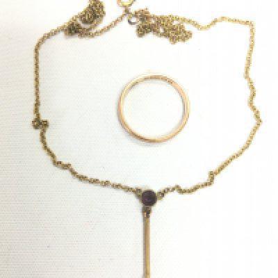 A 9ct gold wedding band and a pendant on chain. Shipping category A.