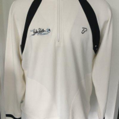 Sir Bobby Robson Foundation Track Suit Top: Designed by golfer Ian Poulter and used for charity golf days for the foundation. Excellent condition rare item given to Newcastle Utd ex player Mick Martin. Black and white to emphasise the Newcastle element. Size XXL. Thick quality garment is like new.