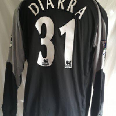 Diarra 2002/2003 Match Issued Football Shirt: Away black shirt with number 31 Diarra to rear and Premier League badging to long sleeves. He never managed a competitive match for Liverpool after being given a 5 year contract by them.