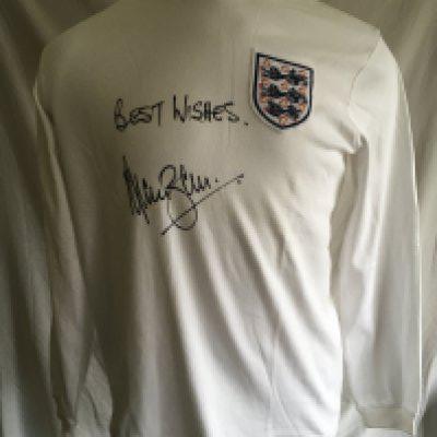 Alan Ball Signed 1966 England Football Shirt: White long sleeve number 10 replica shirt signed clearly to front in marker pen Best Wishes Alan Ball.