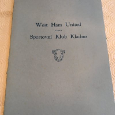 37/38 West Ham v Kladno VIP Football Programme: Mint condition without team changes. Blue card cover stating West Ham United versus Sportovni Klub Kladno.